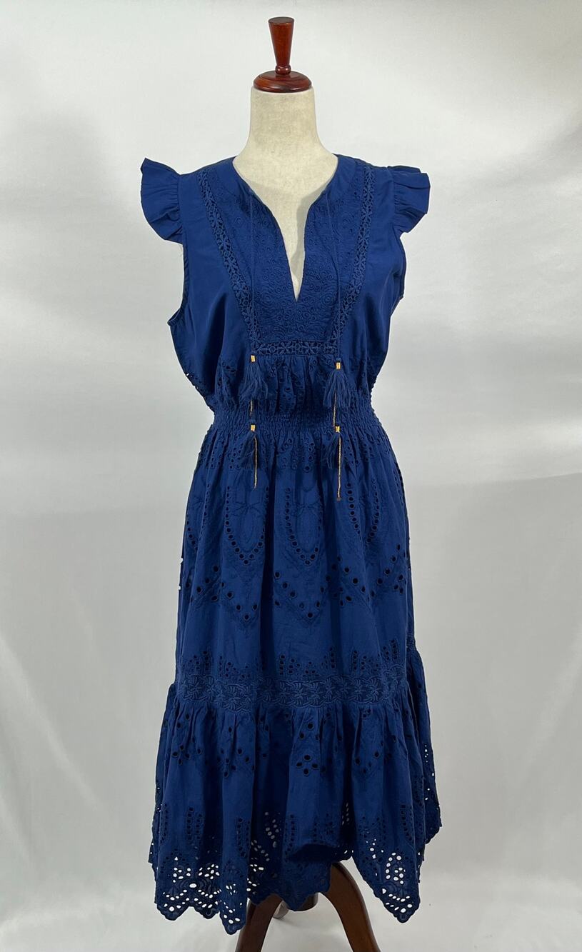 BELL by ALICIA BELL Sz L Large Blue Eyelet Midi Dress NWT